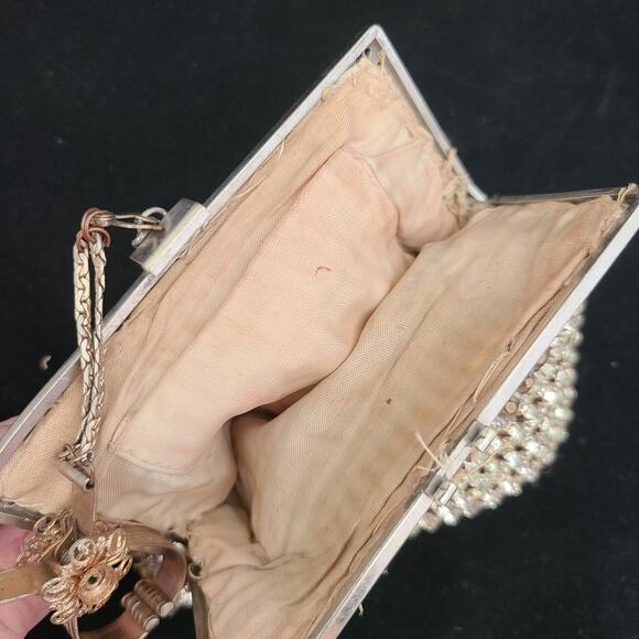 Retro Silver Rhinestone Purse Handbag, 1940s Glam Clutch - Restoration Project - Picture 4 of 8